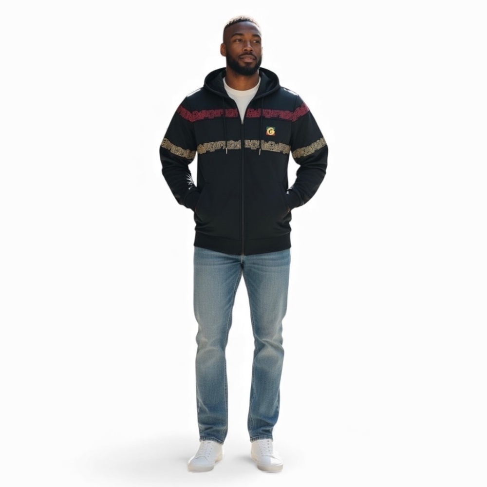 Authentic Cookies Montego Hoodie Track Jacket Black with Rasta Colors Size M